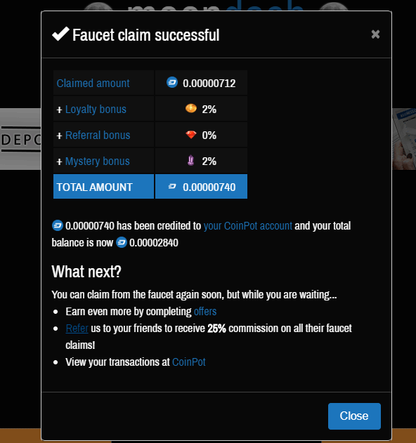 Loyality bonus. The loyality bonus is increasing everytime you claim your coins from the faucet.