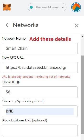 BSC Network Metamask