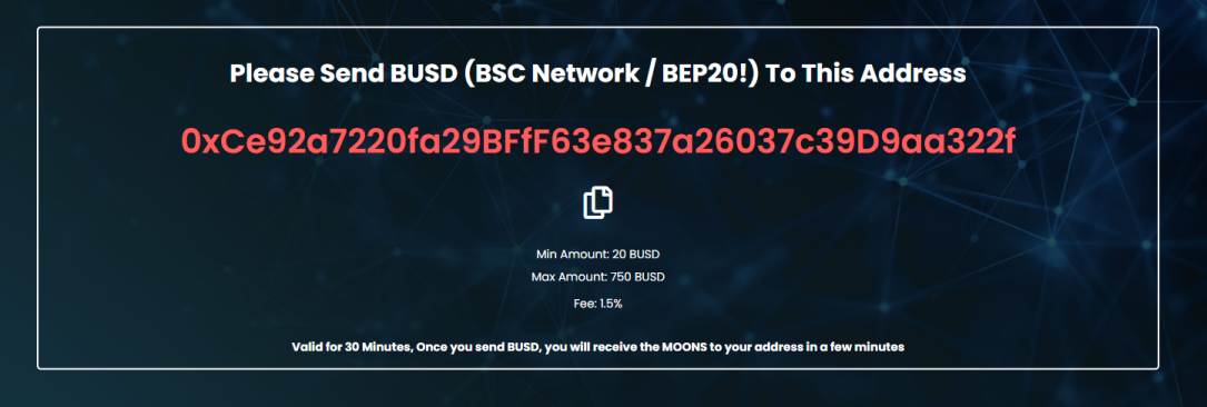 Transaction in MoonsSwap