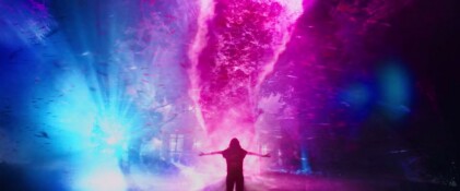 Screen grab from Color Out of Space pink blue magenta retro 80s