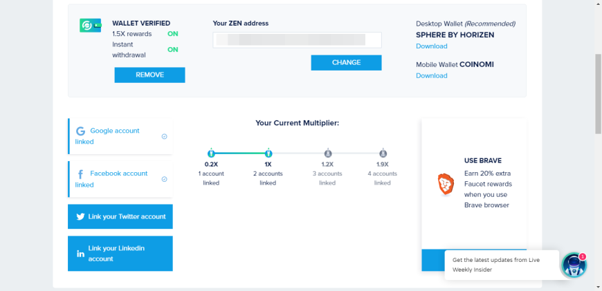 Horizen faucet bonus