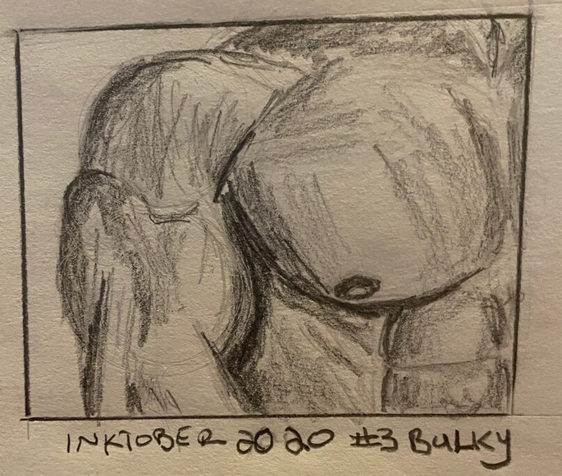 Arm and chest of muscular man, Drawing in pencil