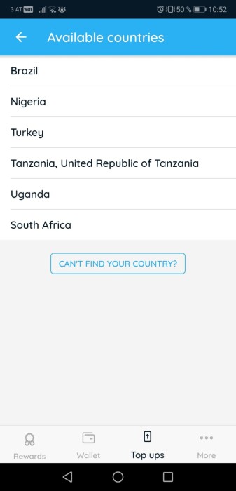 Availabe countries