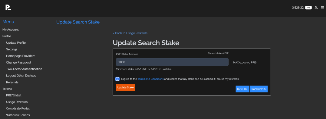 Presearch $PRE token staking