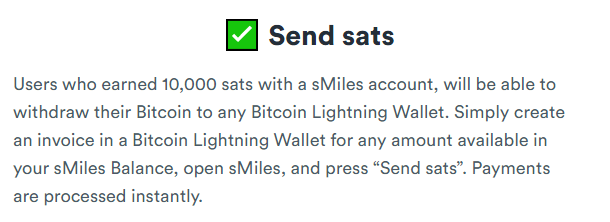 Send sats in sMiles