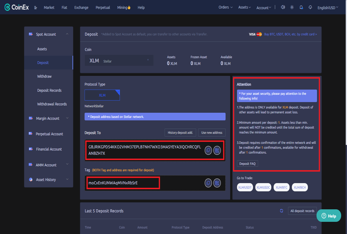 Deposit - CoinEx - udinxyz