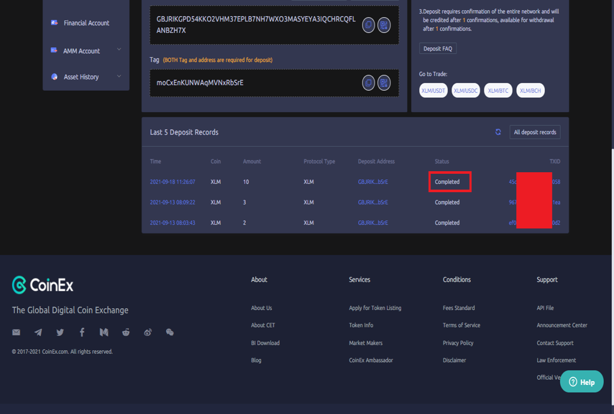 Deposit - CoinEx - udinxyz