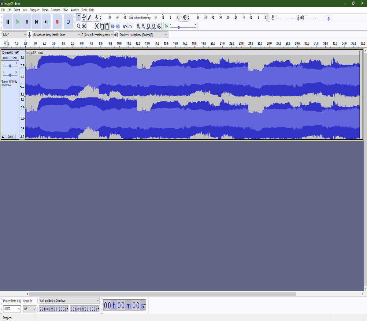 Data imported into Audacity
