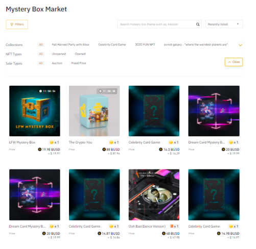 You can filter for unopened mystery boxes available for sale in the secondary market if you missed the original listing
