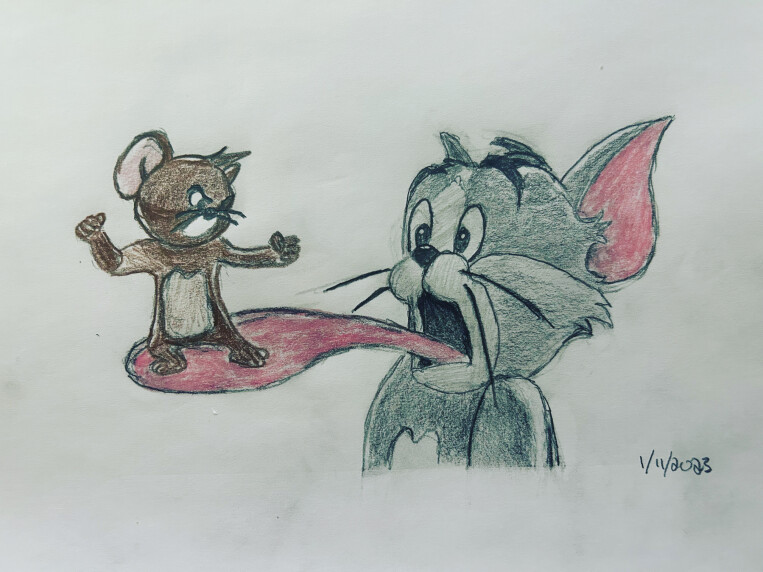 Fan Drawing of Tom and Jerry - graphite and colored pencil