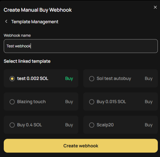 Blazing WebHook Creation Menu