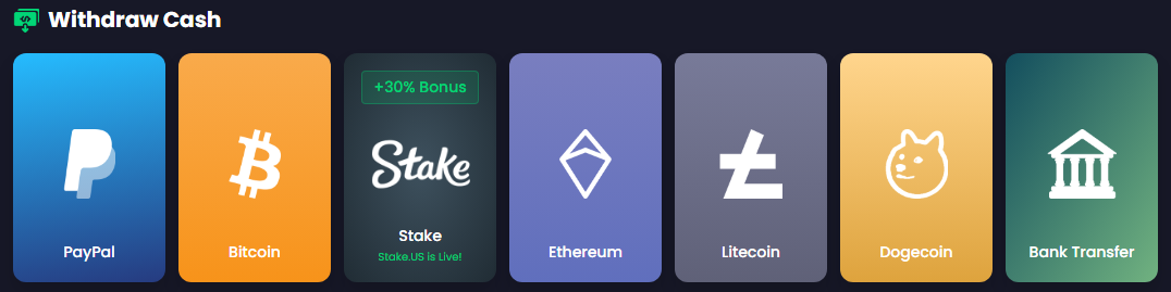 FreeCash Withdrawal Options