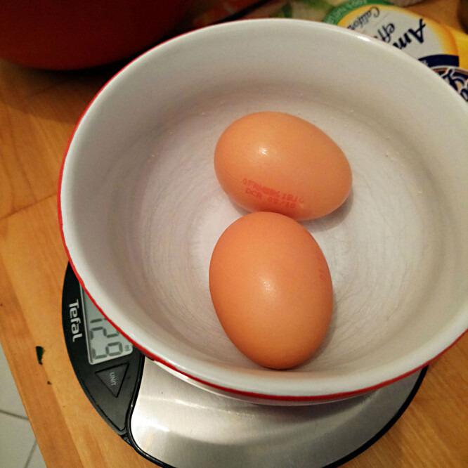 Crack and add 2 eggs to the mix.