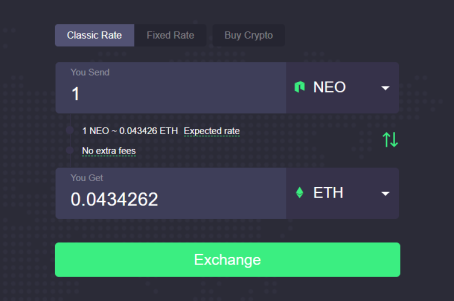 Swapping 1 NEO for ETH