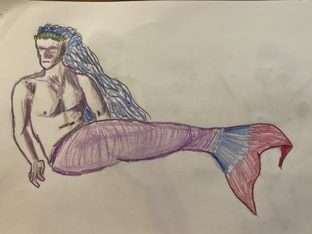 Merman reclining - 20 minutes, colored pencils