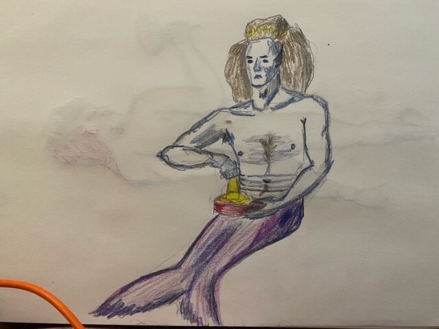 Merman eating - foreshortening mistake.