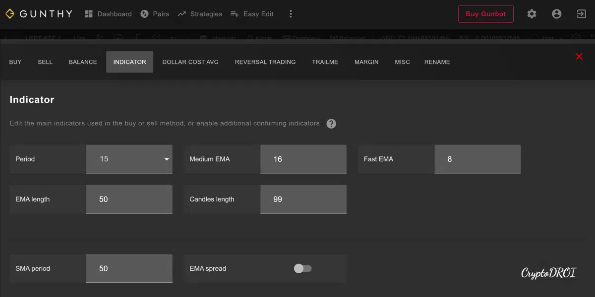 Gunbot Support and Resistance Indicators Settings on GUI