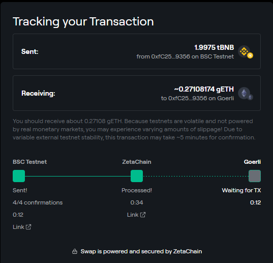 Example of swaps between testnets