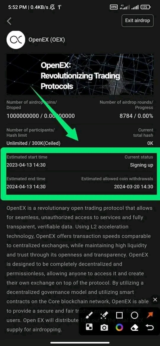 Estimated ending time for mining.