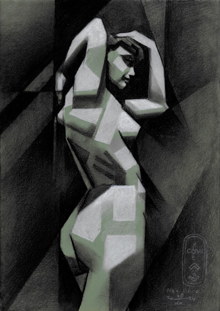 cubist nude pastel drawing