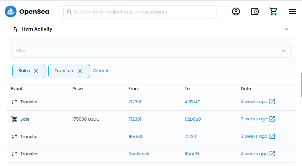 opensea screenshot of a real estate soldon opensea