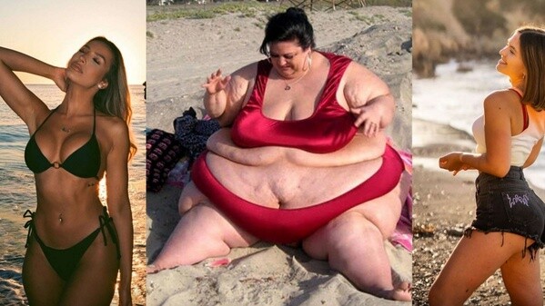 Fat woman on beach and two hot ones