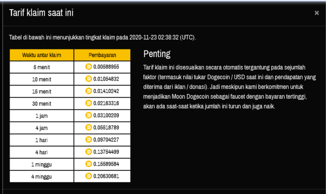 tarif moondogecoin