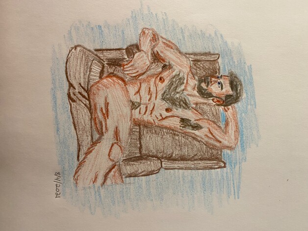 Man reclining on chair - colored pencil