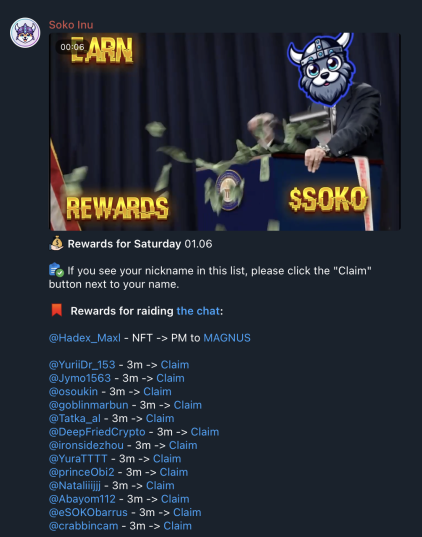 Special reward Telegram Raid
