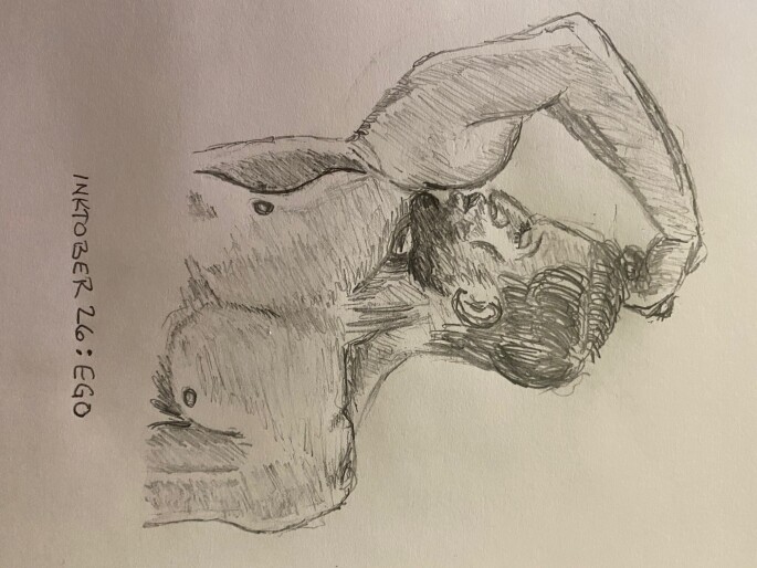 Muscle man kissing his own biceps - pencil