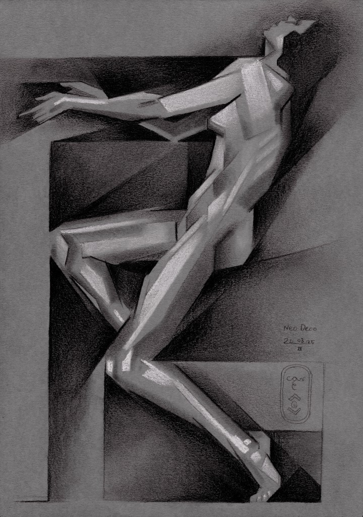 cubist nude graphite pencil drawing