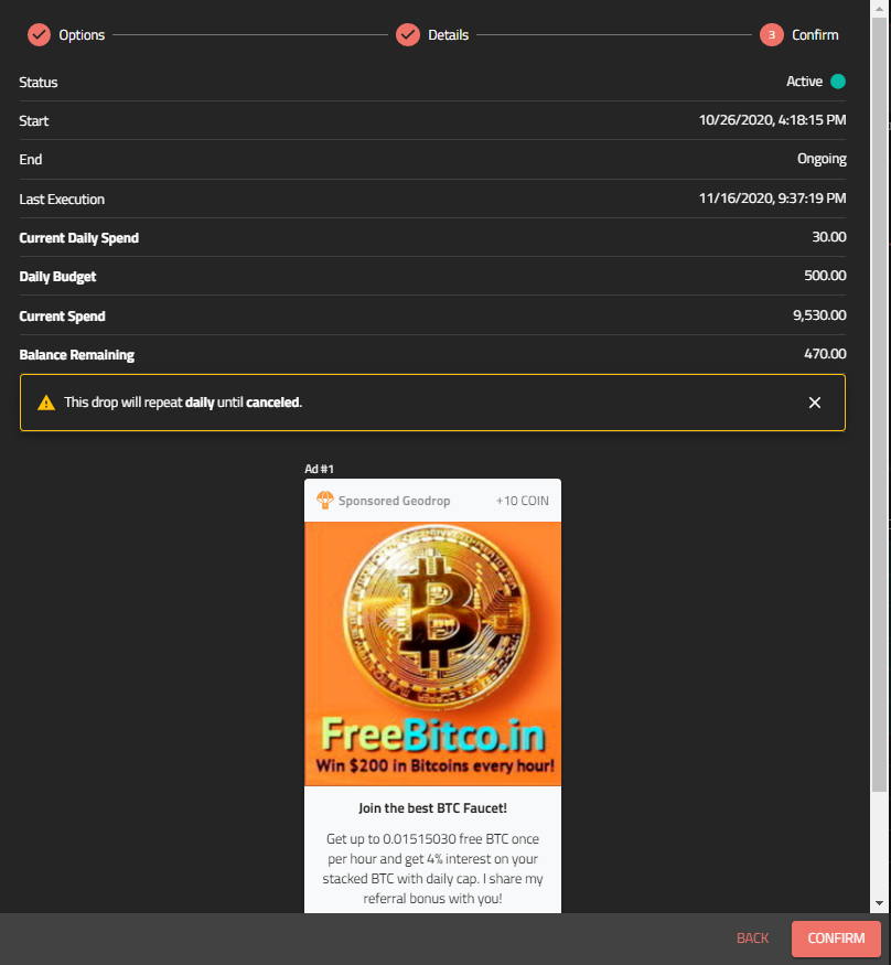 Sponsored Geodrop - Confirm