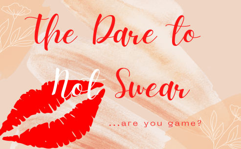 the dare to not sweat text overlaid on top of peachy shimmery background with an image of red lipstick lips stain overlaid
