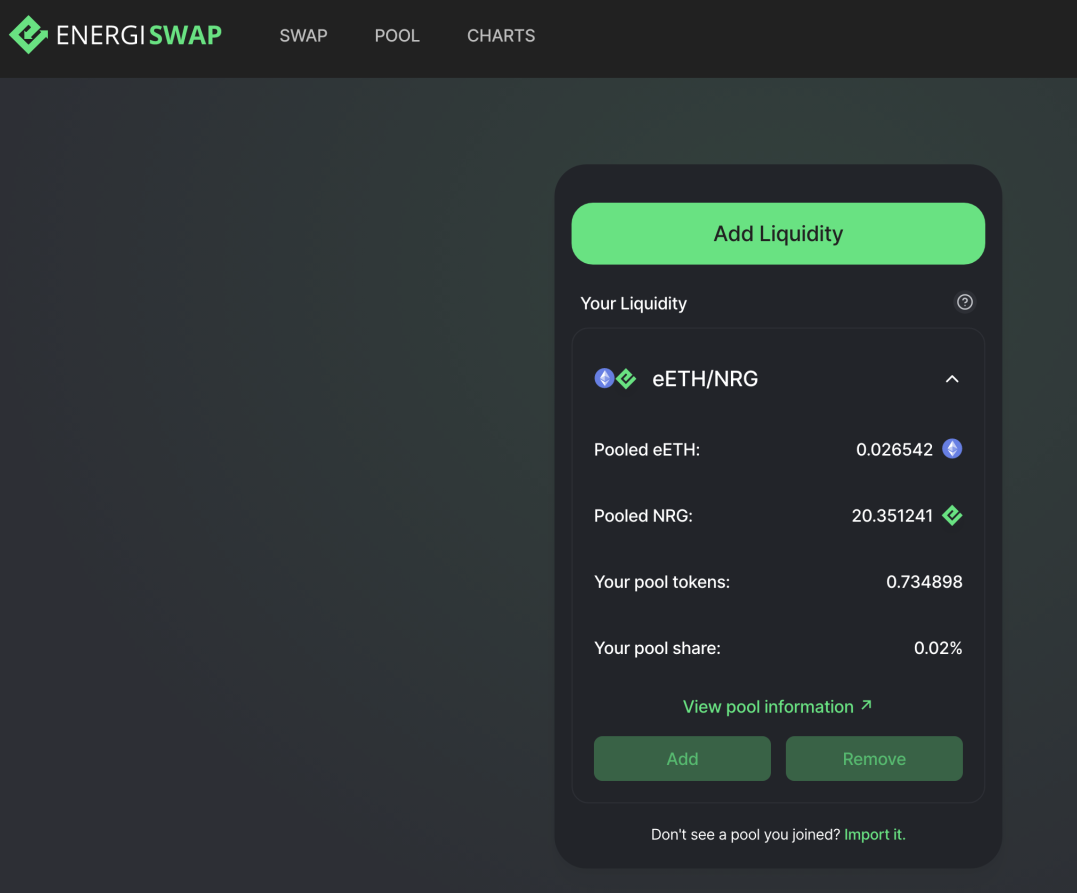 EnergiSwap Liquidity Pools