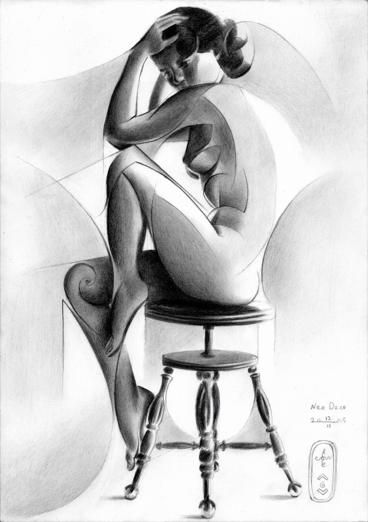 cubist nude graphite pencil drawing