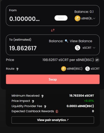 swap sBNB for sSCRT