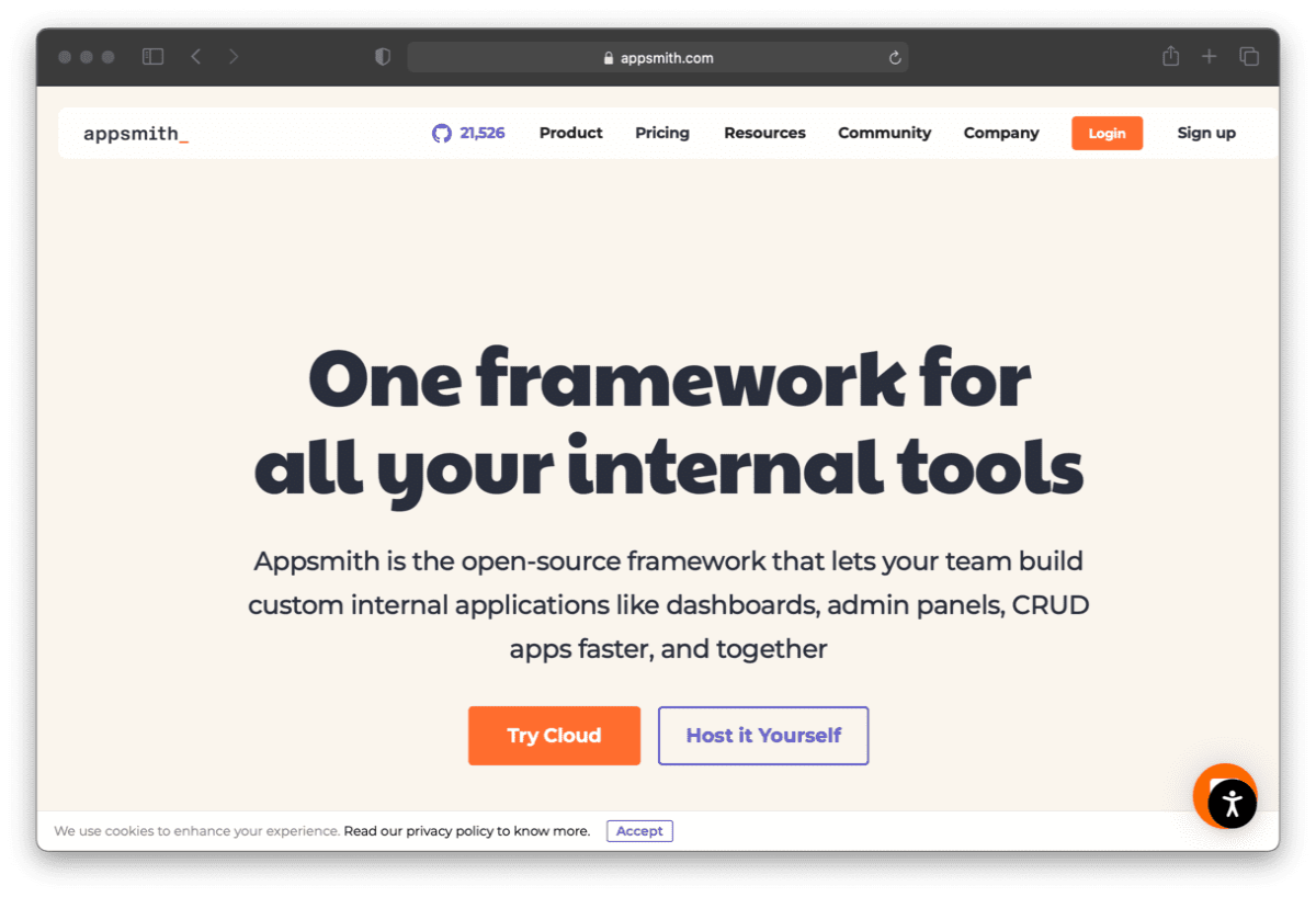 Appsmith landing page