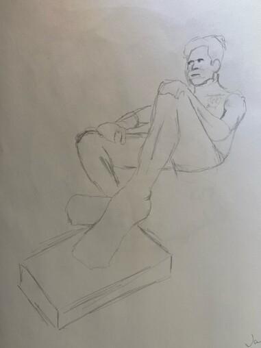 Jason with foot propped on stool - 15-minute timed life sketch in pencil