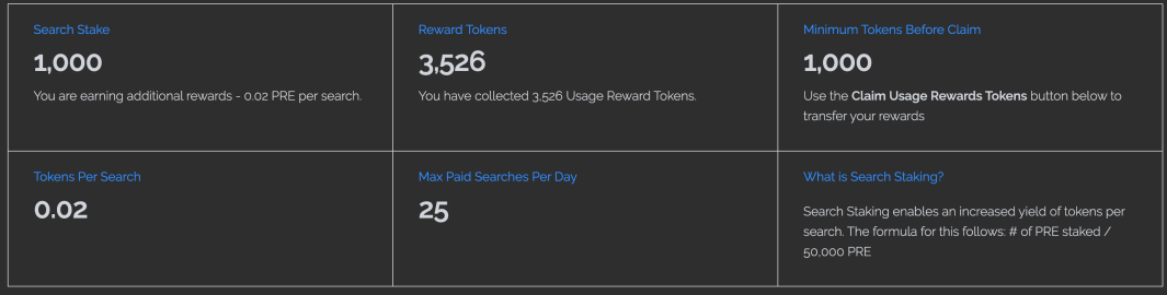 Presearch search staking