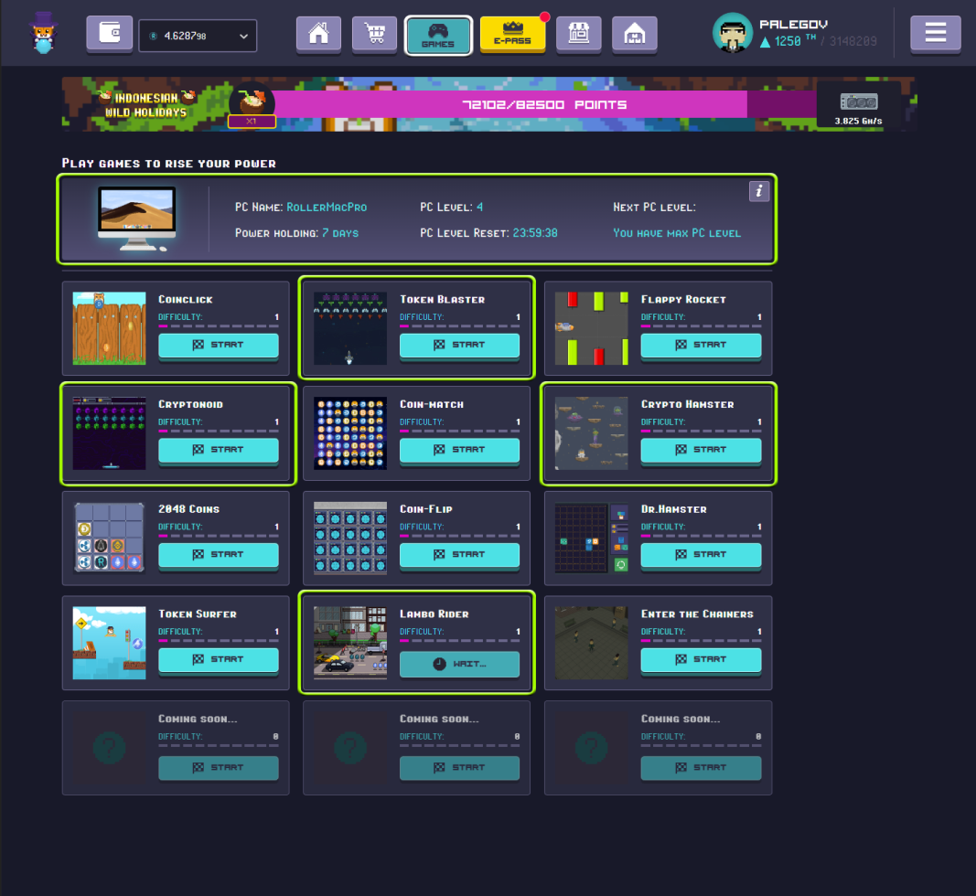 RollerCoin - Gaming Section