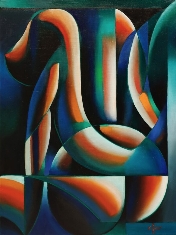 cubist art deco nude oil painting