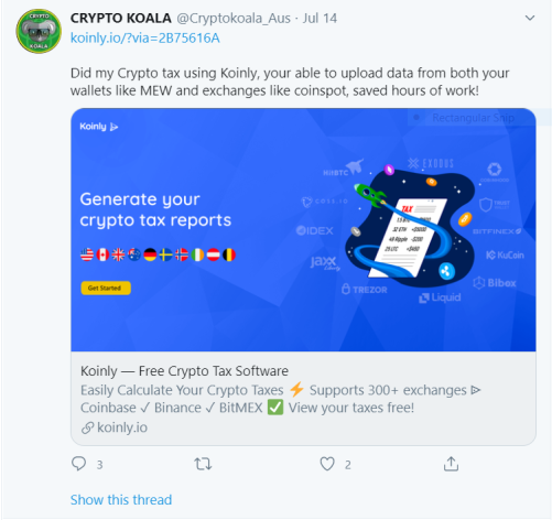 Crypto Koala Twitter Post