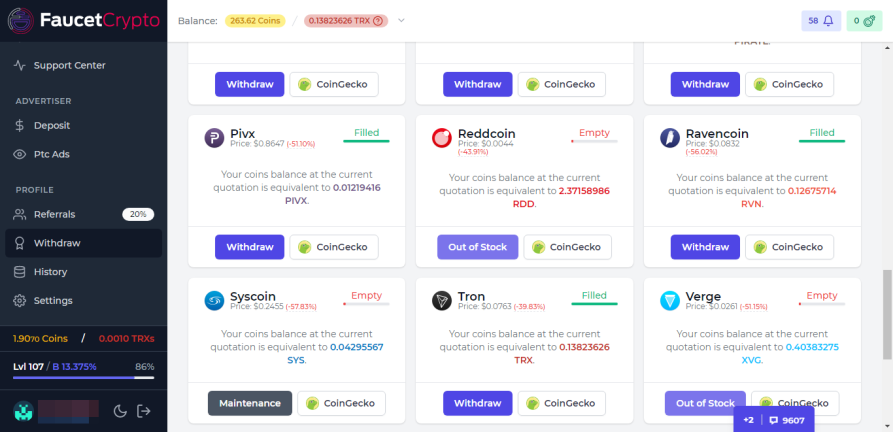 Faucet Crypto withdraw