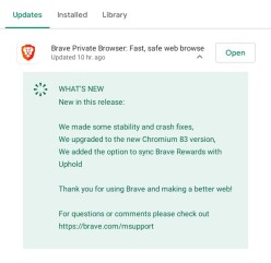 Brave update on Android Play Store