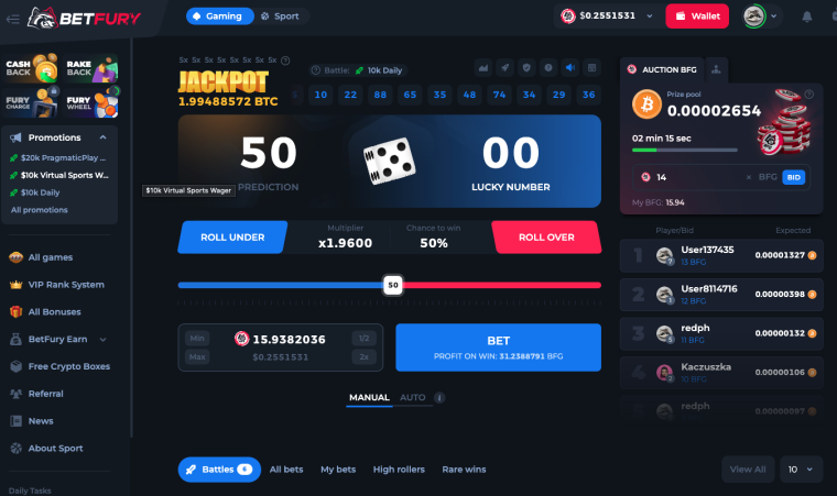 Betfury Dice Game