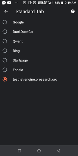Standard tab in browser