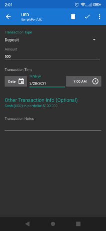 Add cash to portfolio