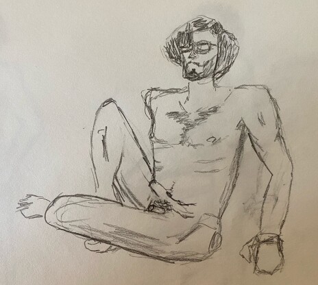 Josh sitting on the floor - 10 minute timed pencil sketch