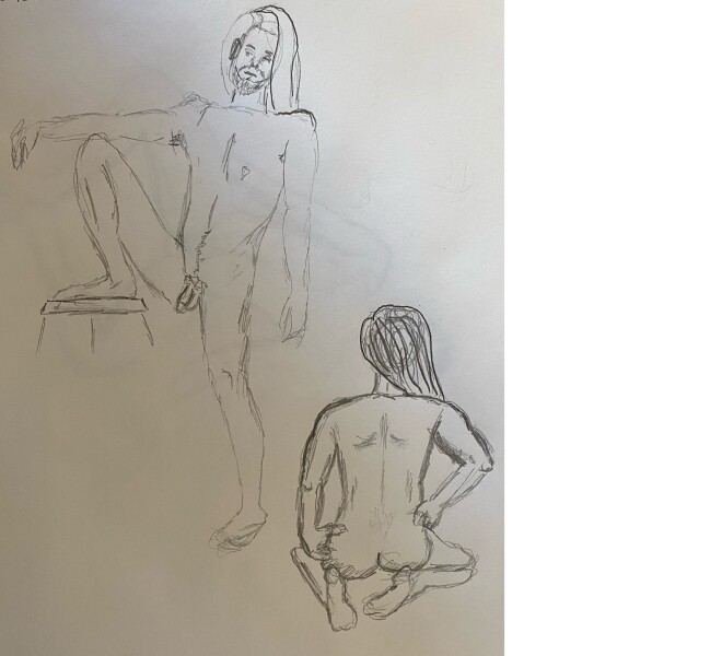 Lalo in two poses - 10 minute timed pencil sketches