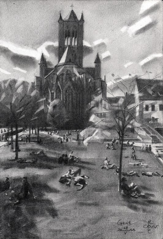 cubist cityscape graphite pencil drawing
